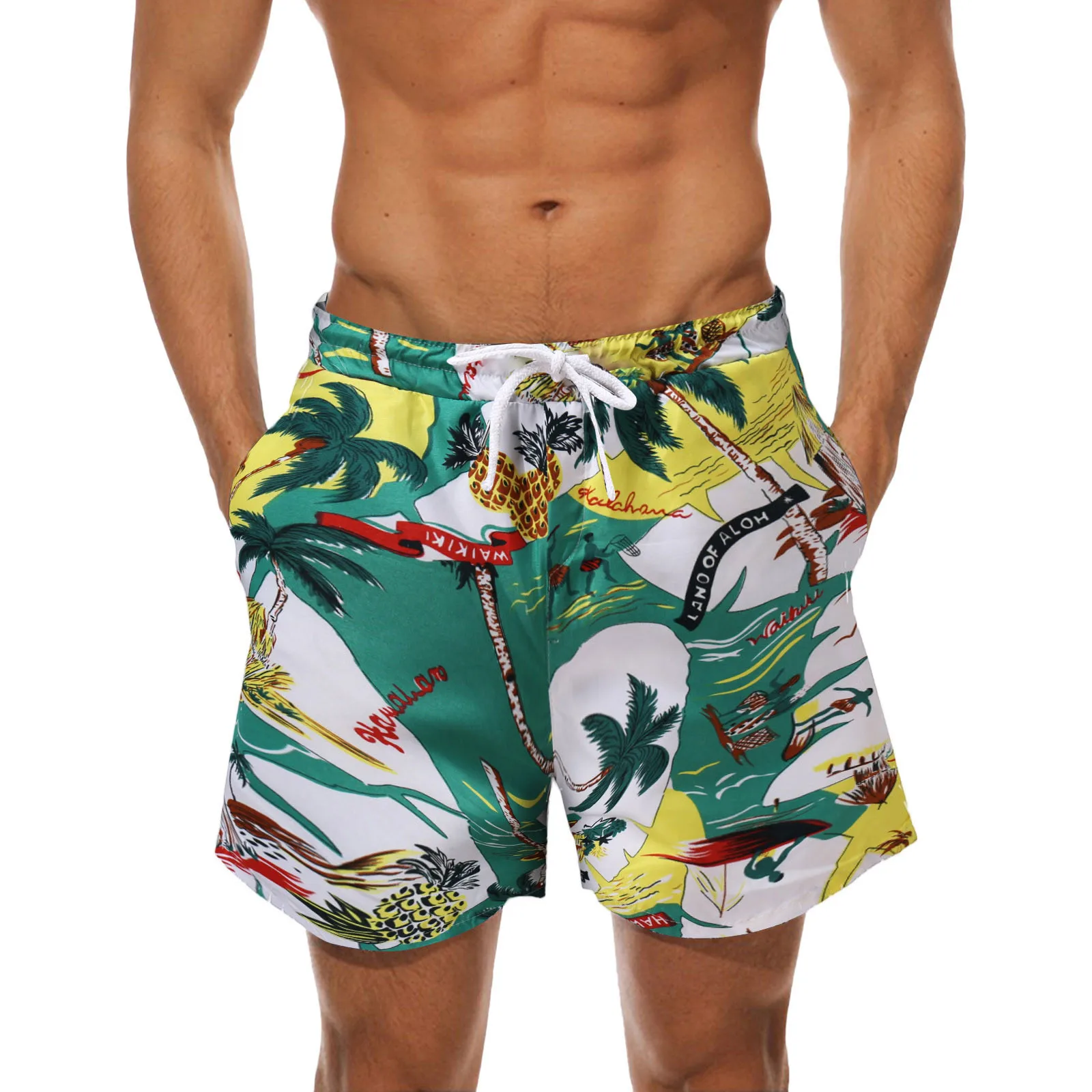 Quick Dry Swim Shorts Men Boys Boardshorts Swimming Trunks Sportswear Loose Sports Summer Print Five Point Pants Fitness Shorts