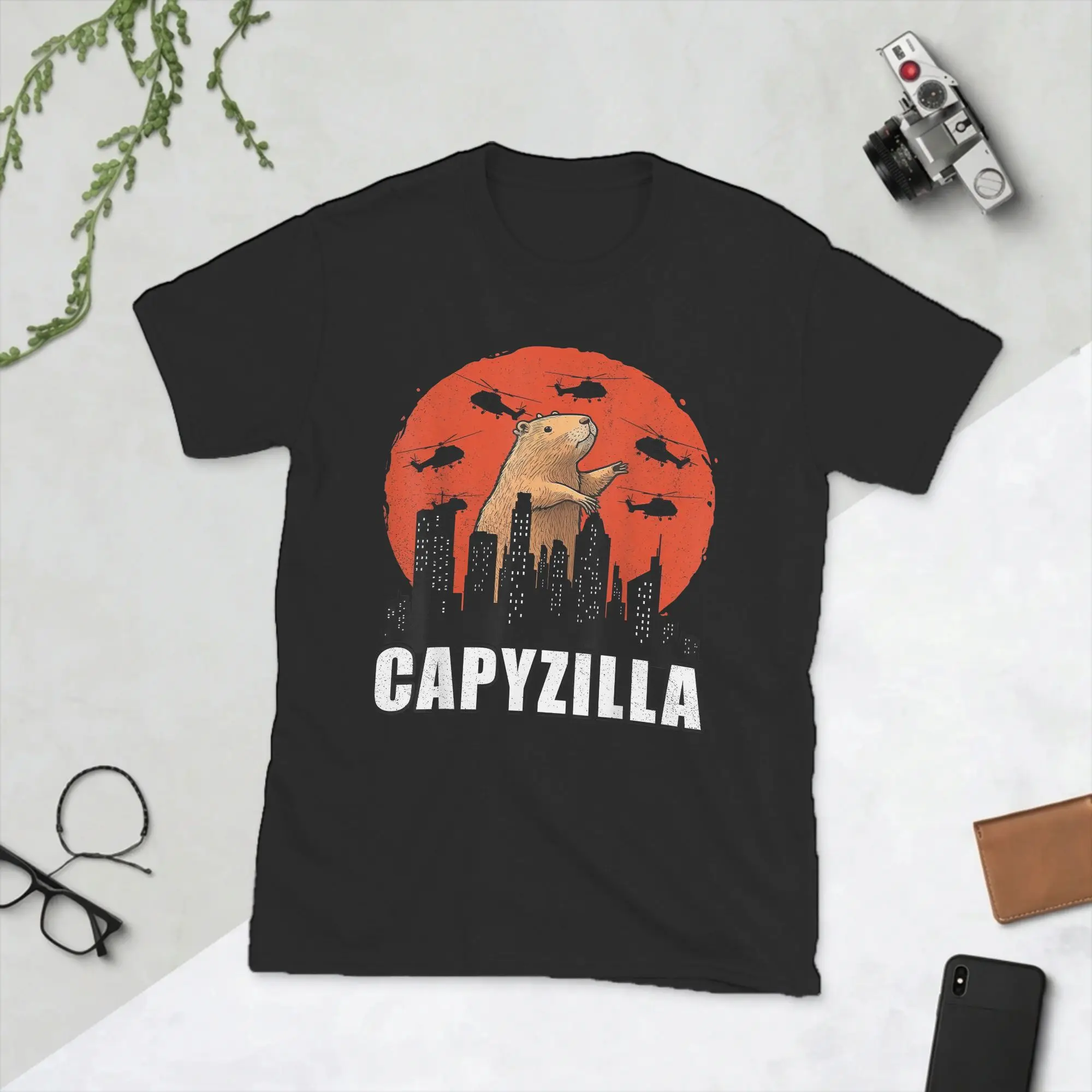 Men T-Shirt Capybara Shirt Funny Capybara Rodent Capyzilla Casual 100% Cotton Tees Short Sleeve T Shirts O Neck Clothes Printed