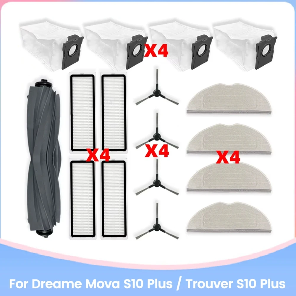 A62K Accessories Kit for S10 Plus / Trouver S10 Plus Vacuum Parts Roller Side Brush Filter Mop Cloths Dust Bag