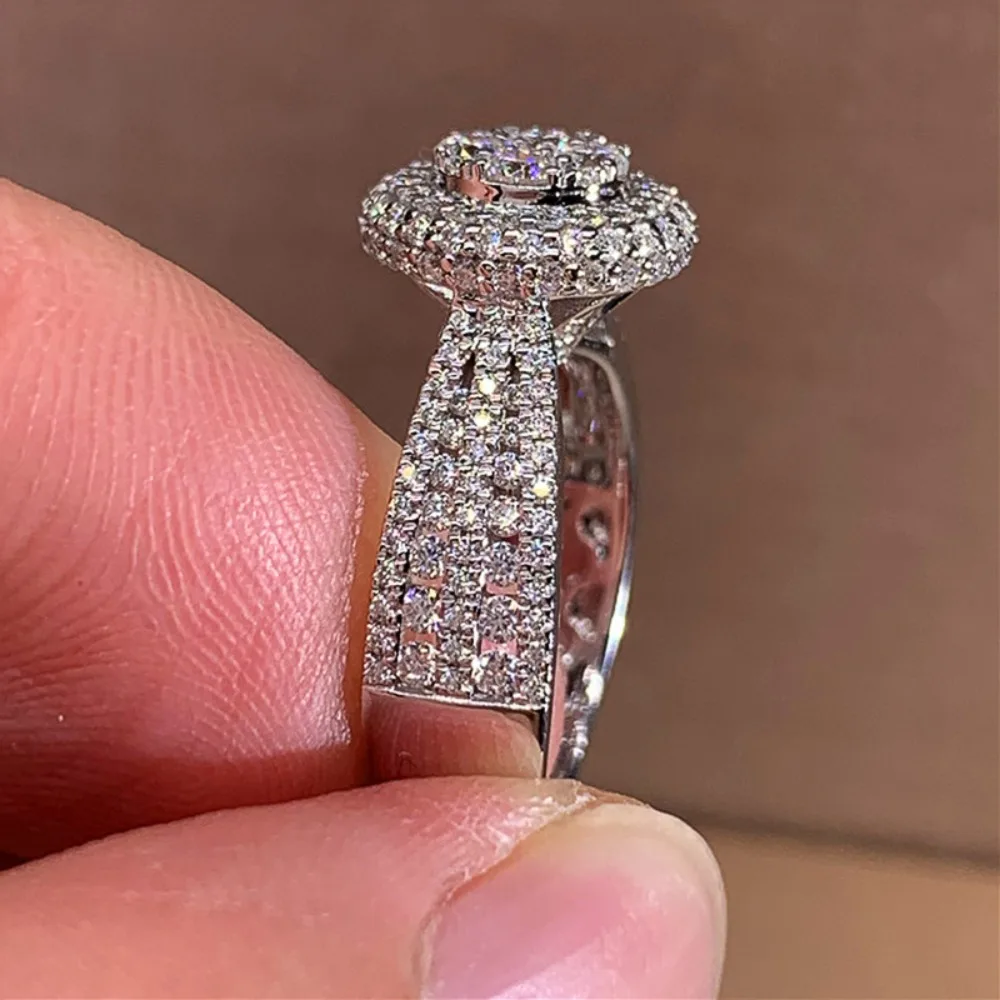 Exquisite Luxury Shiny Fully Inlay Zircon Rings for Women Bride Wedding Engagement High-quality Stainless Steel Finger Jewelry