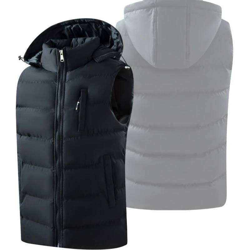 

Winter Vest Mens Lightweight Outdoor Camping Windproof Warm Padded Jacket Premium Detachable Hood Comfort Men Sleeveless Gilet