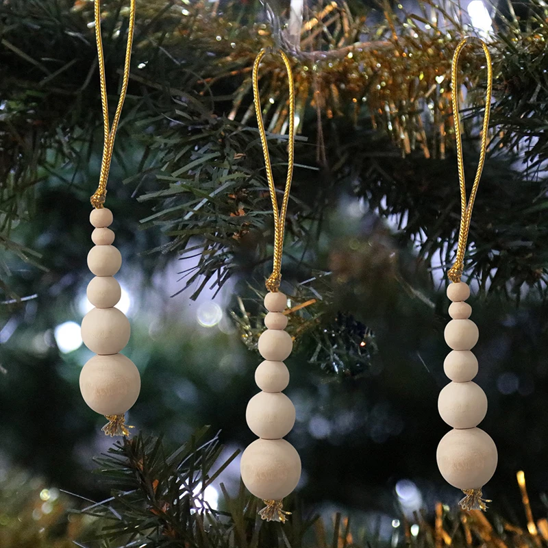 3pcs albero di natale ornamenti appesi perline di legno ciondoli stringa decorazioni natalizie festa capodanno decorazioni per la casa regali di