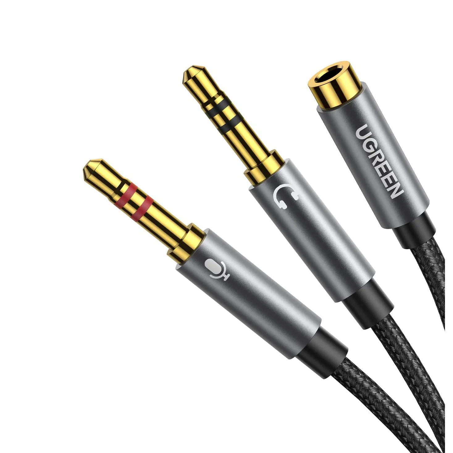 UGREEN Splitter per cuffie per computer Cavo sdoppiatore audio intrecciato da 3,5 mm femmina a 2 doppi maschi da 3,5 mm