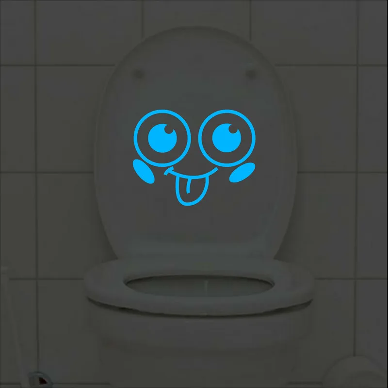 Funny Cartoon Smile Face Toilet Stickers Glow in the Dark Bathroom Decoration Wall Door Fridge Laptop Car Window DIY Vinyl Decal