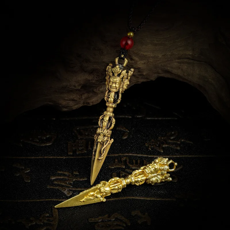 Brass , Vajra Keychain Accessory, Dharma Instrument Pendant, Tibetan-Style Ornament, Demon-Slashing Pestle