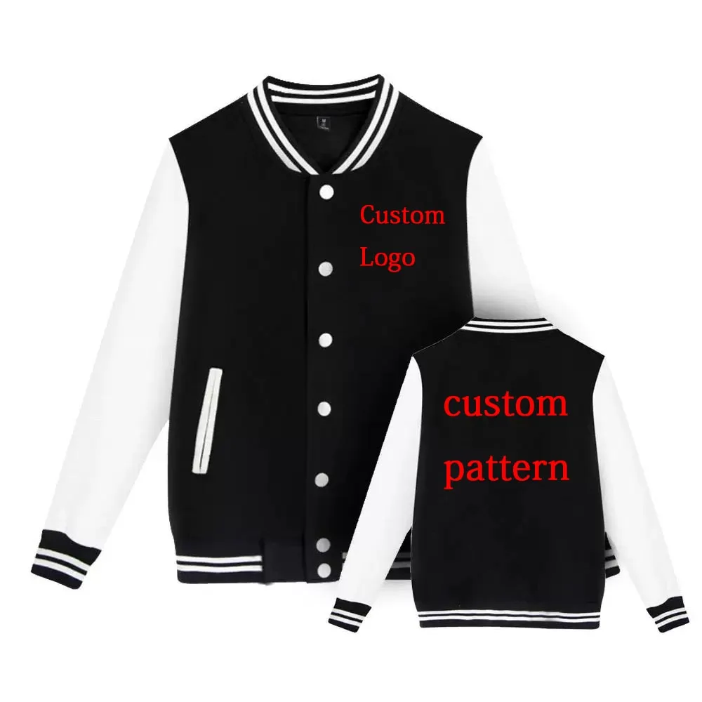 Customized LOGO Print Baseball Jacket Printed Pattern Jacket Men Women Casual Button Coat Hoodies