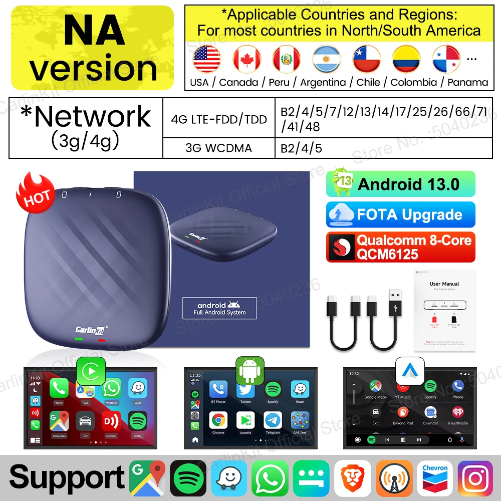 CarlinKit 8G + 128G Android 13 CarPlay TV AI Box Ultra QCM6125 8-Cores Draadloze CarPlay & Android Auto GPS Voor YouTube Netflix IPTV FOTA Upgrade 4GB+64GB