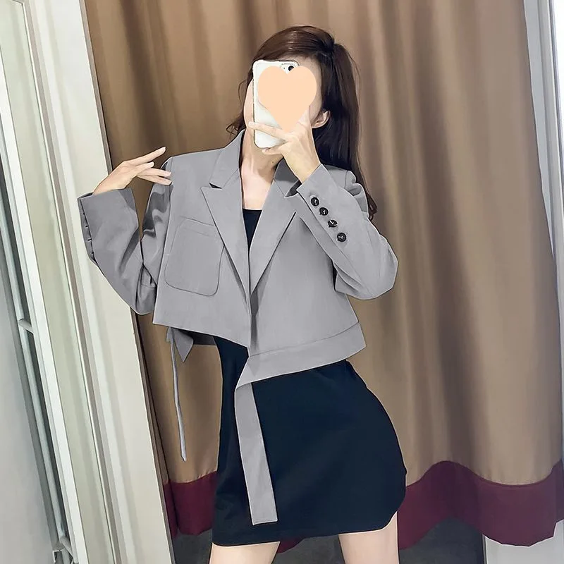 

DAYIFUN-Solid Casual Blazers,Lady Spring Autumn Temperament,Short Suit Jackets,Women Tops,Hong Kong Style,Long Sleeve,Suit Coats