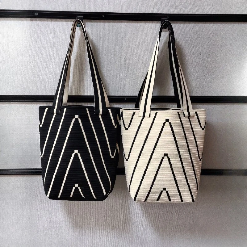 

Большая вместительная вязаная сумка-ведро с волнистым узором, сумка через плечо, женская сумка для покупок уникального дизайна