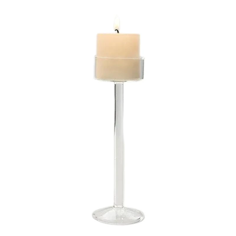 Vintage Glass Candlestick Candle Holder Tall Long Stem Clear Tealight Stand for Home Wedding Table Centerpiece Decors