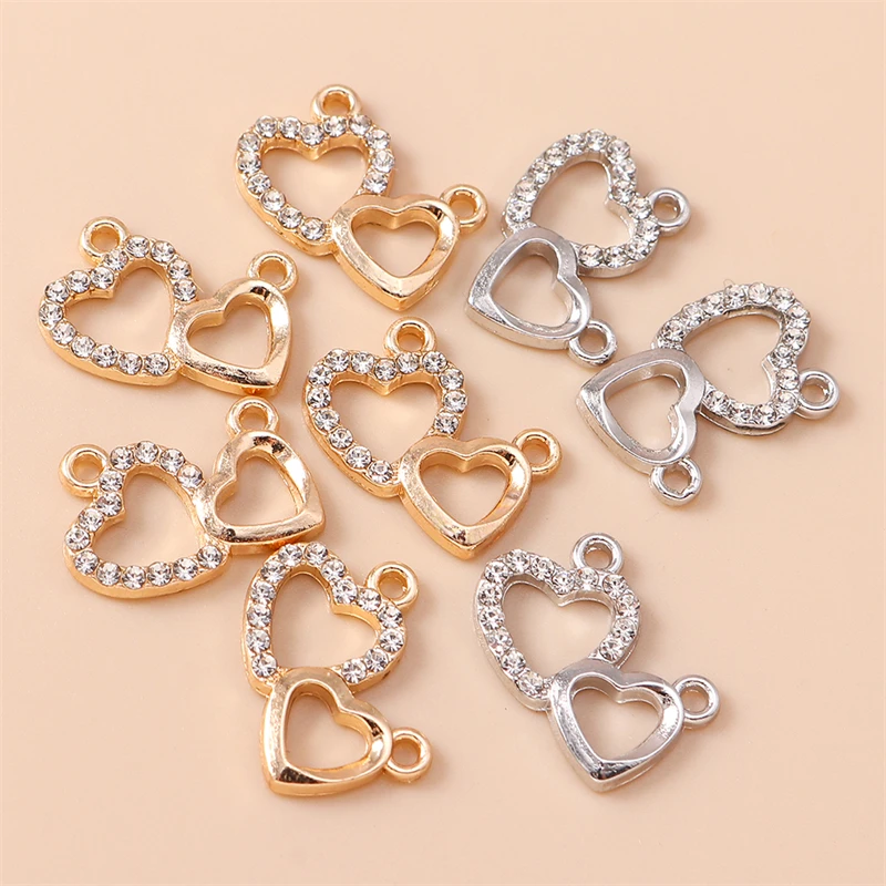 

20pcs 16x15mm Cute Crystal Alloy Love Heart Charms Pendants for Jewelry Making Drop Earrings Necklaces Bracelets DIY Crafts Gift