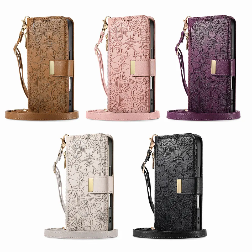 Funda de Cuero con Cremallera, Billetera y Ranura para Tarjetas para iPhone 16E 16 Plus 15 14 13 12 17 Pro Max con Correa para Muñeca 6