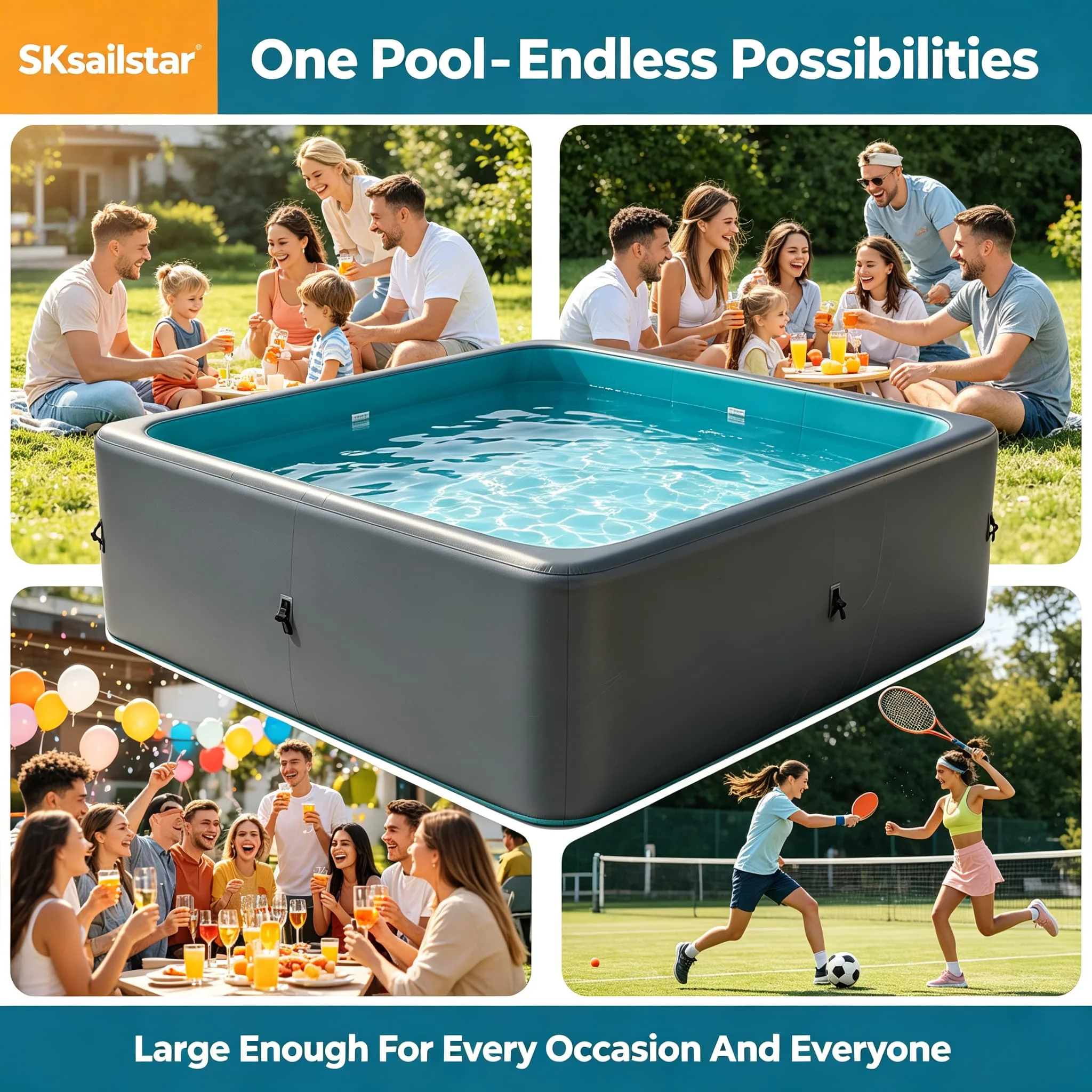 Pet Friendly Rectangle Drop Stitch Inflatable Swimming Pool DWF Heavy Duty PVC Foldable Outdoor Ground Pool for Dog & Family
