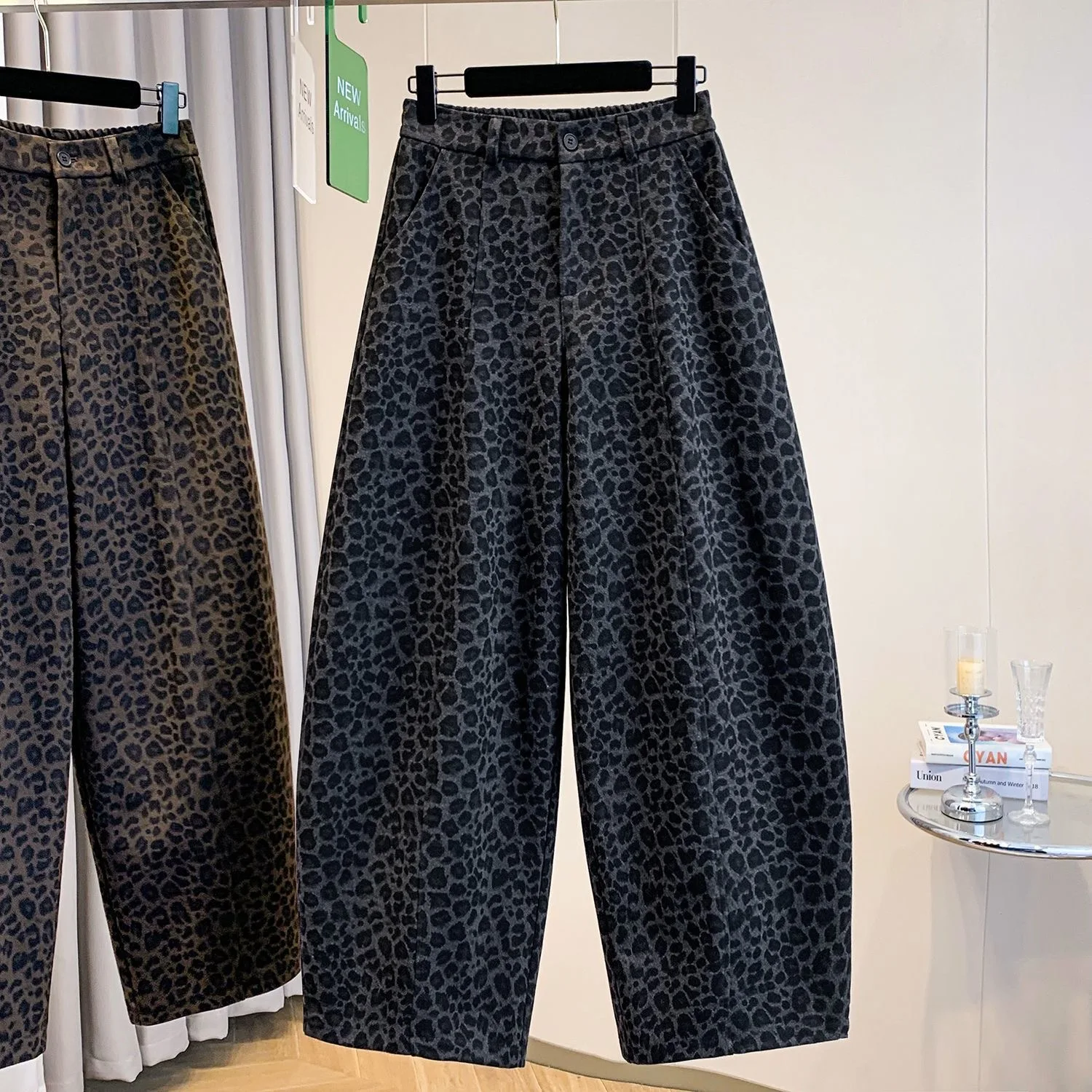 Spring 2026 Leopard Women Pants Oversize Wide Leg Trousers Streetwear High Waist Elastic Loose Casual Vintage Trousers Pants