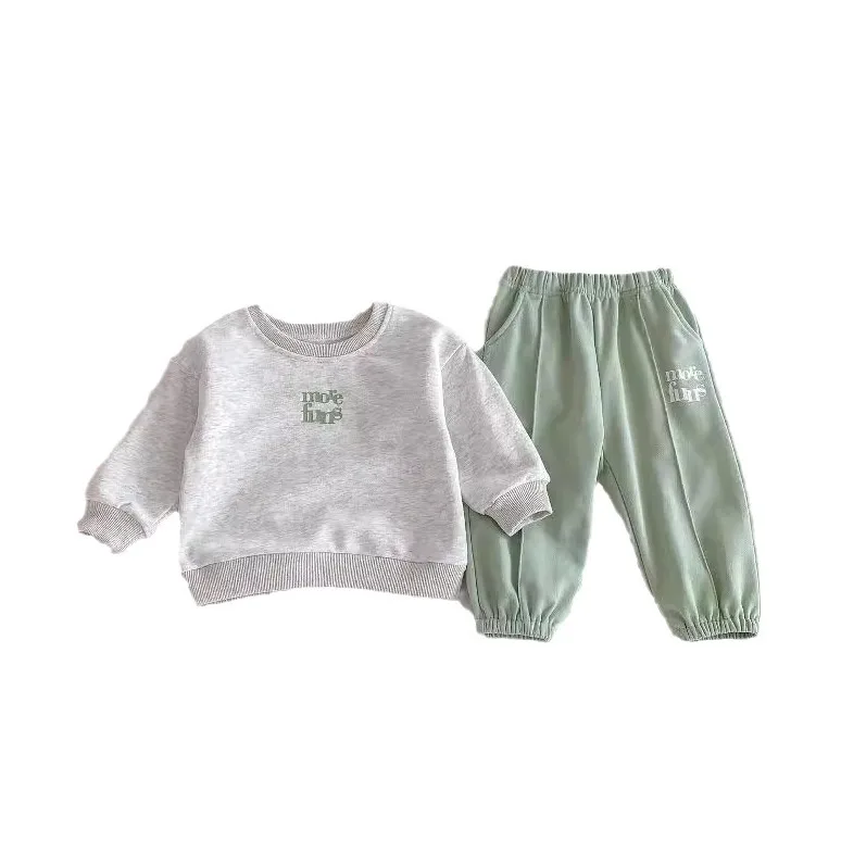 Young Children's Letter Casual Sports Set: Stylish Autumn kids baby New Cartoon Sweatshirt + Jogger Pants 6