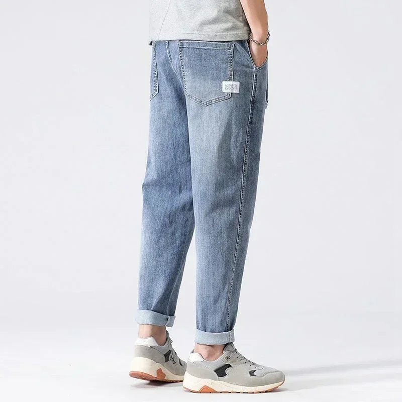 

Men's Jeans with Pockets Man Cowboy Pants Tapered Cropped Trousers Straight Spring Autumn Clothing Original Retro Korean Fashion