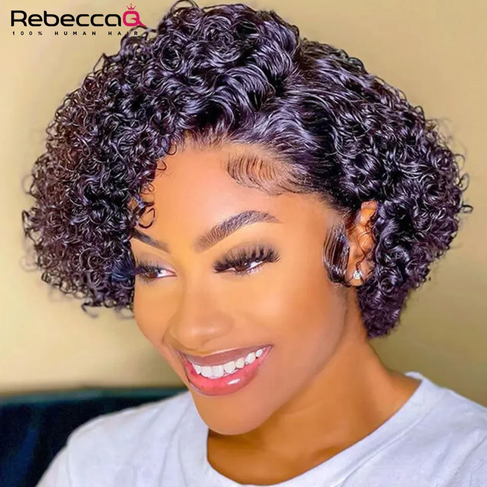 Pixie Cut Wig Short Curly Human Hair Wigs Cheap Human Hair Wig Under $35 13X1 Transparent Lace Wig For Women Deep Wave Human Wig