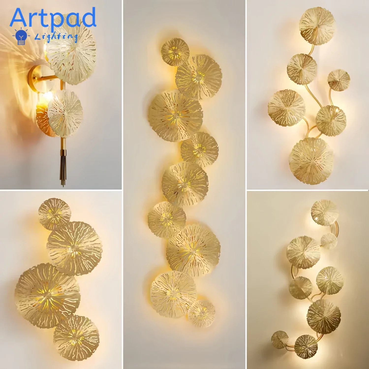 

Artpad Медный Настенный Светильник Золото Лист Лотоса Светодиодный Гостиная Коридор Фон Настенный Декор Настенное Бра Освещение Современный Домашний Светильник