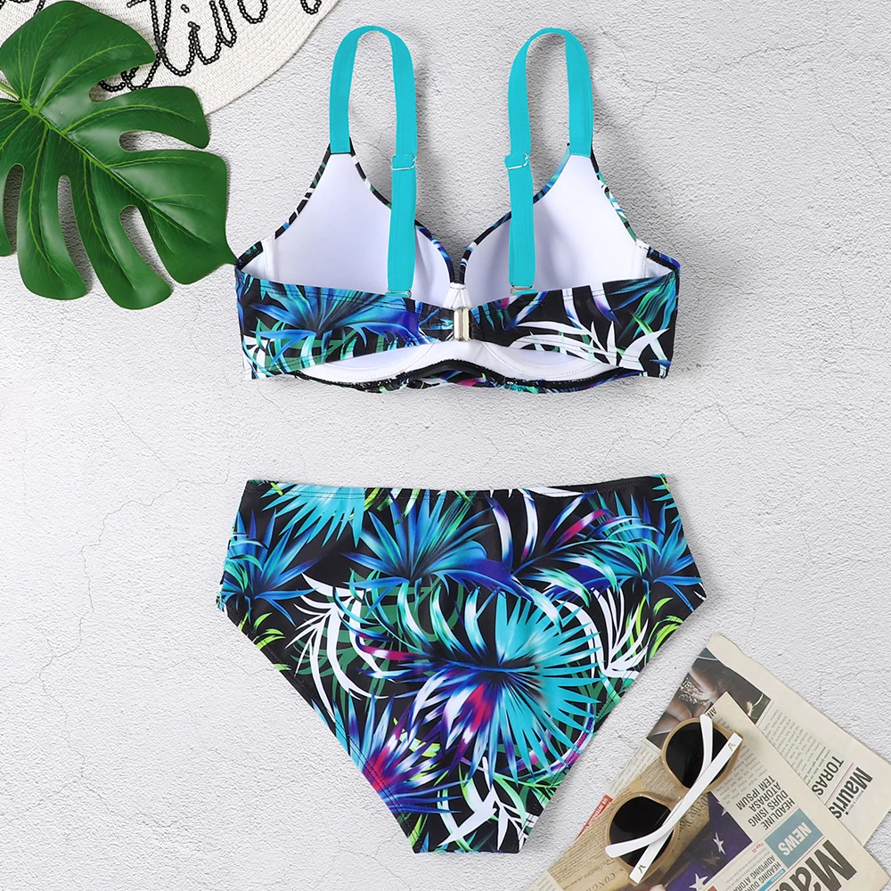 Sexy Push Up Bikini Set 2023 Women Printed Swimsuit Mid Waist Swimwear Female Bathers Swimming Bathing Swim Suit Beachwear