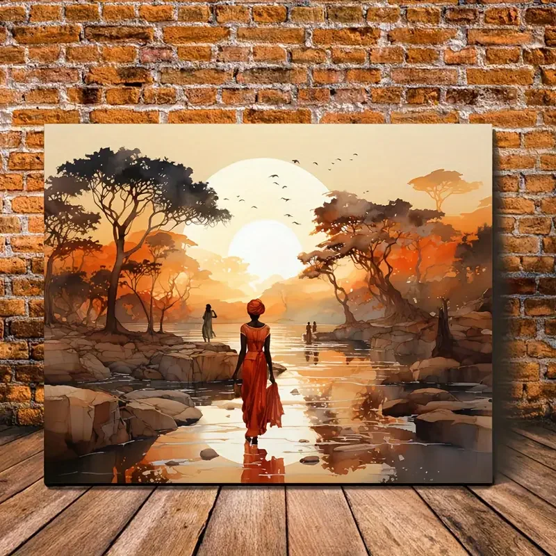 1 pcs People and Warm Sunset Posters, Tranquil style Wall arts, Home Decor For Living Room ,Bedroom,No Frame