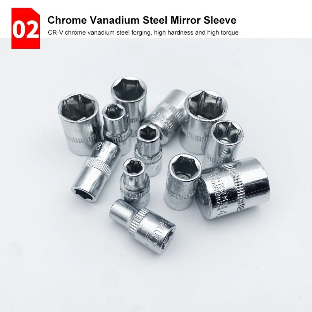 Nuovo kit di attrezzi per riparazione auto da 46 pezzi con chiave a cricchetto da 1/4" e set di prese, cassetta degli attrezzi compatta portatile per la riparazione di pneumatici su strada di emergenza