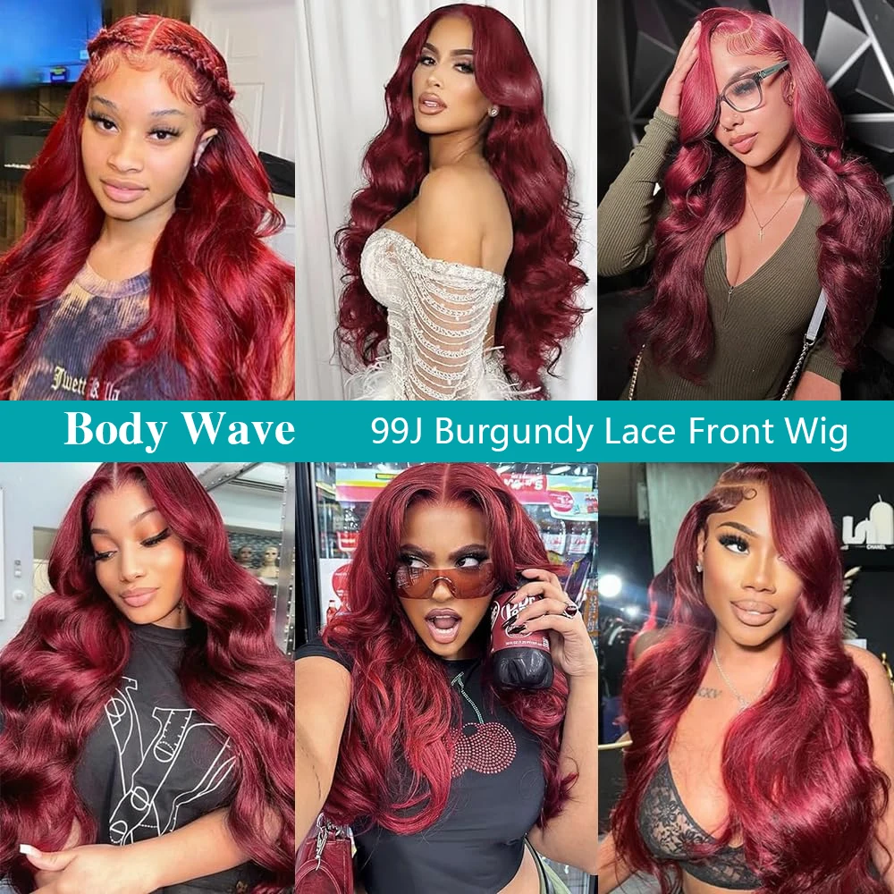 99j بورجوندي الدانتيل الجبهة الباروكات شعر الإنسان الأحمر بورجوندي شعر مستعار 220% الكثافة 13x4 الجسم موجة الدانتيل الجبهة الباروكات قبل قطعها شعري طبيعي