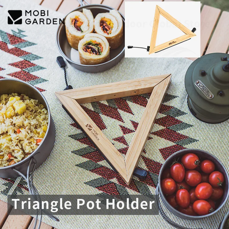 MOBI GARDEN Camping Anti-Scalding Pot Pad 160g Ultralight Household Dining Table Thermal Insulation Bamboo Mat Triangular Mat