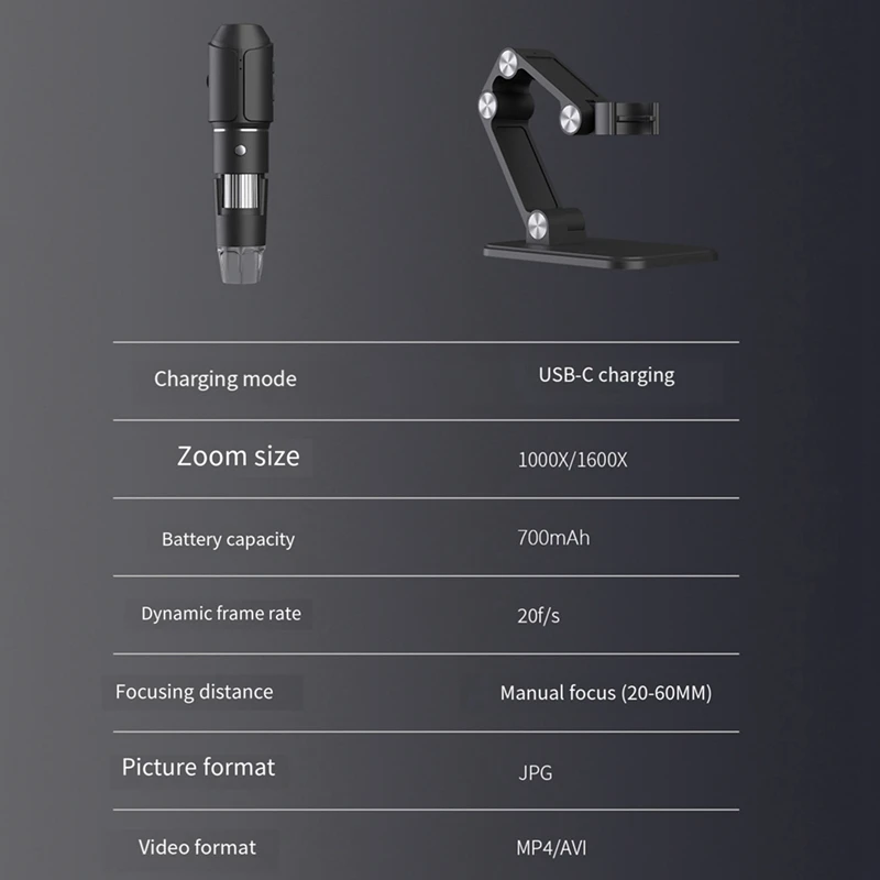 Wireless Microscope,Wifi USB Digital Handheld Microscope, 50 To 1600X Wireless Magnification 8 LED With Metal Stand