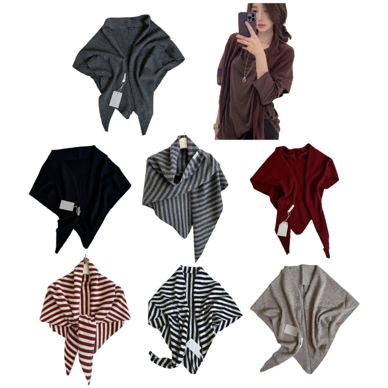 HX6F Elegant Wool Triangular Scarf For Women Winter Shawl Wrap Soft Warm Fashionable Neck Cover Gift