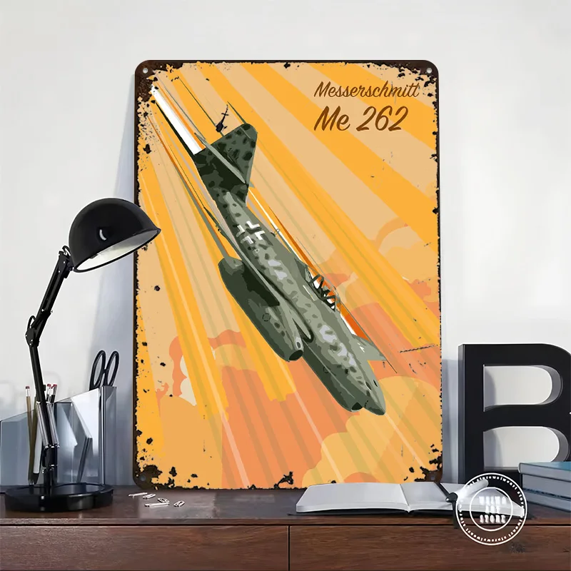 Messerschmitt ME 262 Pop Art Printed Posters Customizable Wall Art Retro Vintage Metal Tin Signs for Home Room Garage Decoration