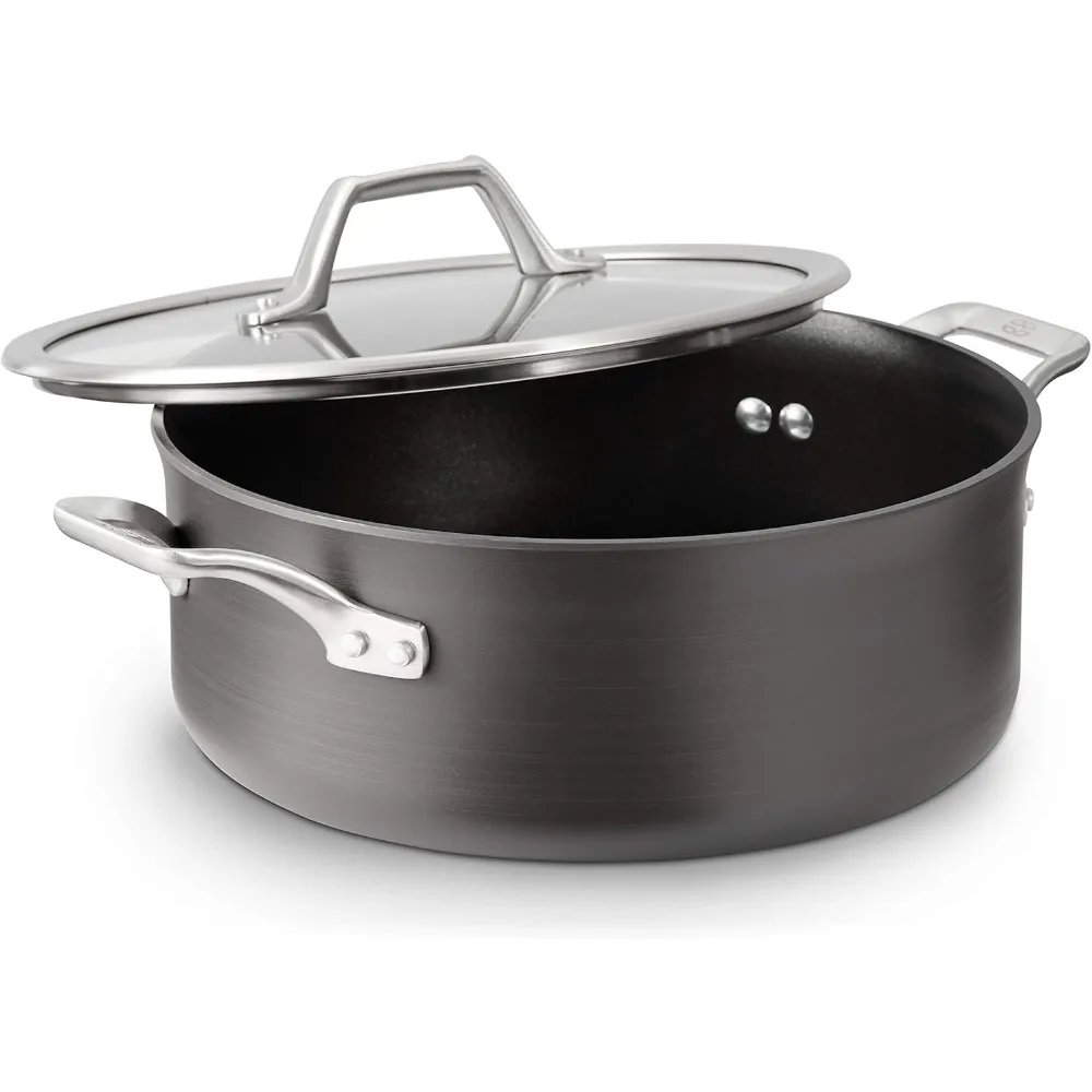 

Calphalon Signature, 5 литров, голландская духовка с твердым анодированным антипригарным покрытием, безопасная для духовки, без PFOA, черная