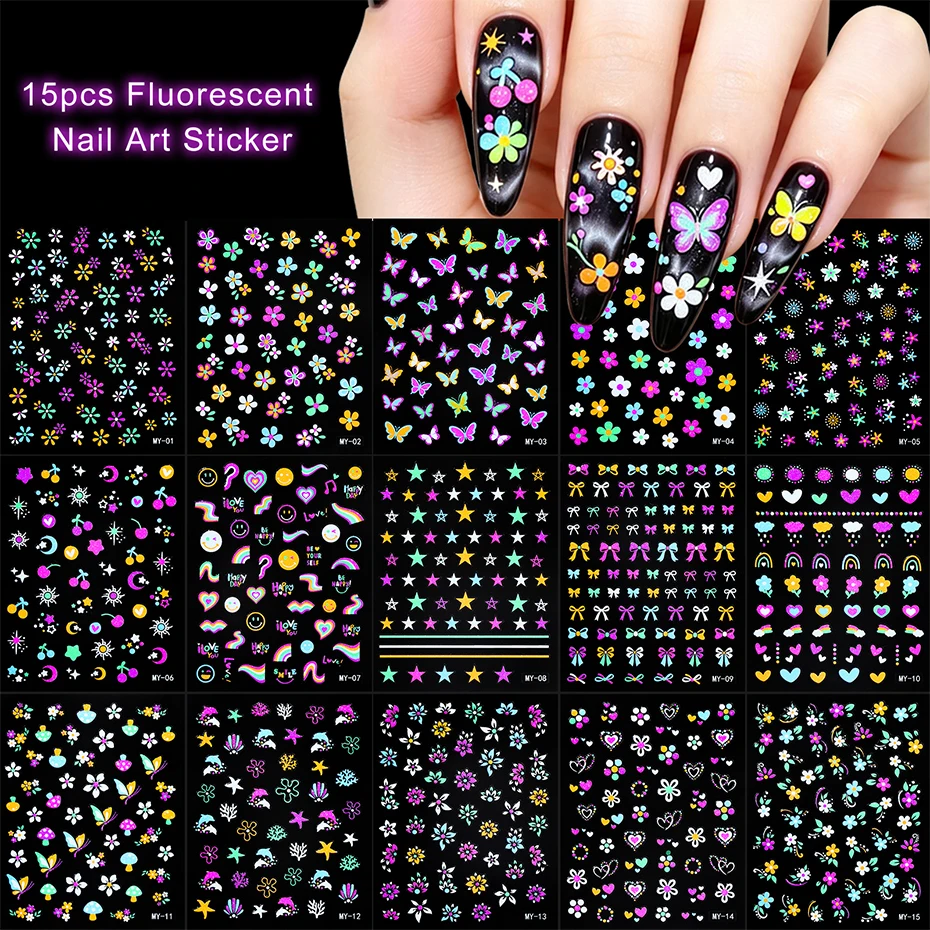 15 Sheets Fluorescent Nail Sti - Nail Art Full Design recension och pris