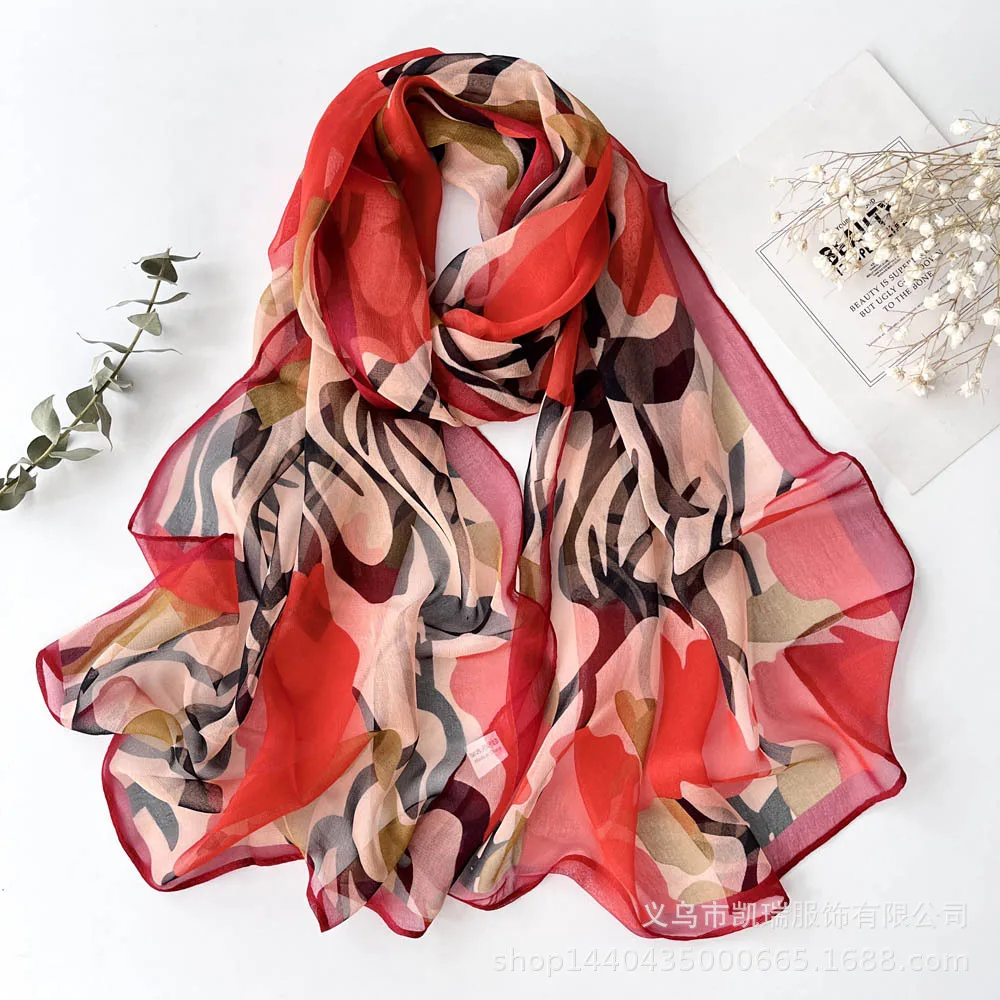 Orange Zebra Stripes Print Women Elegant Chiffon Georgette Bandana Scarf Summer Beach Sunscreen Thin Hijab 50*160CM