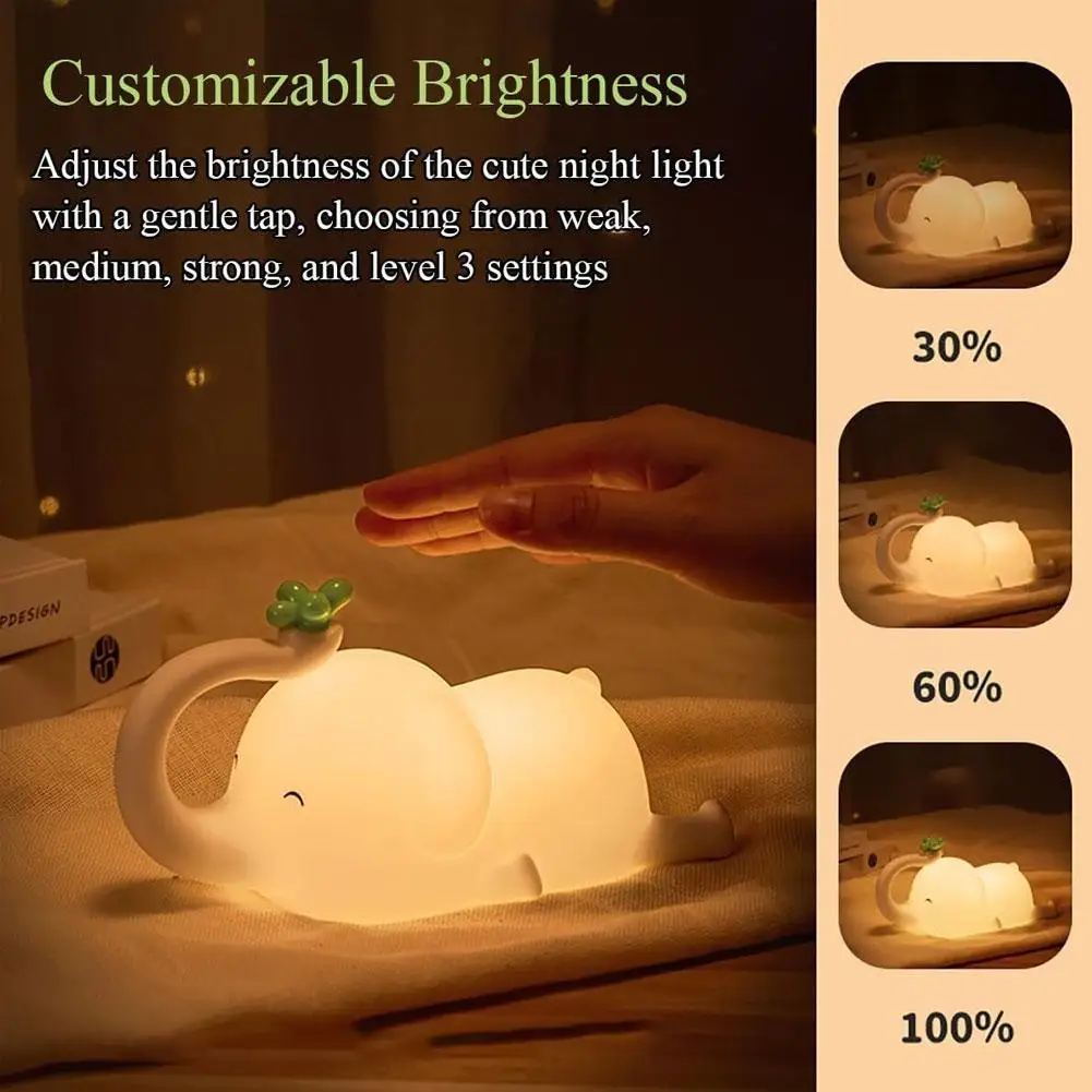 LED Night Light Cute Elephant Rabbit lampada in Silicone con luce notturna per bambini Timer Light regalo camera da letto Baby Birthday Decor P7Z7