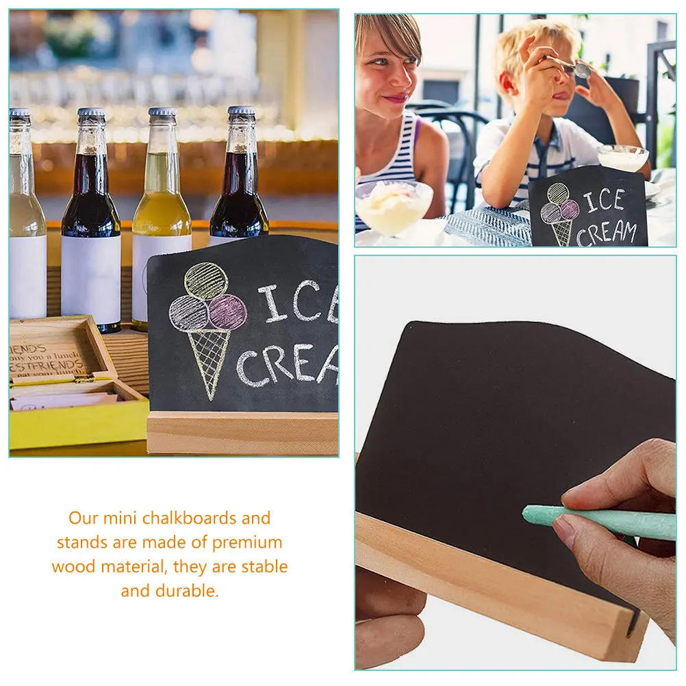 12 قطعة من السبورات الصغيرة مع قاعدة خشبية مزدوجة الجوانب سبورة صغيرة علامات لوحة الرسائل لأرقام الطاولة وحفلات القوائم #4