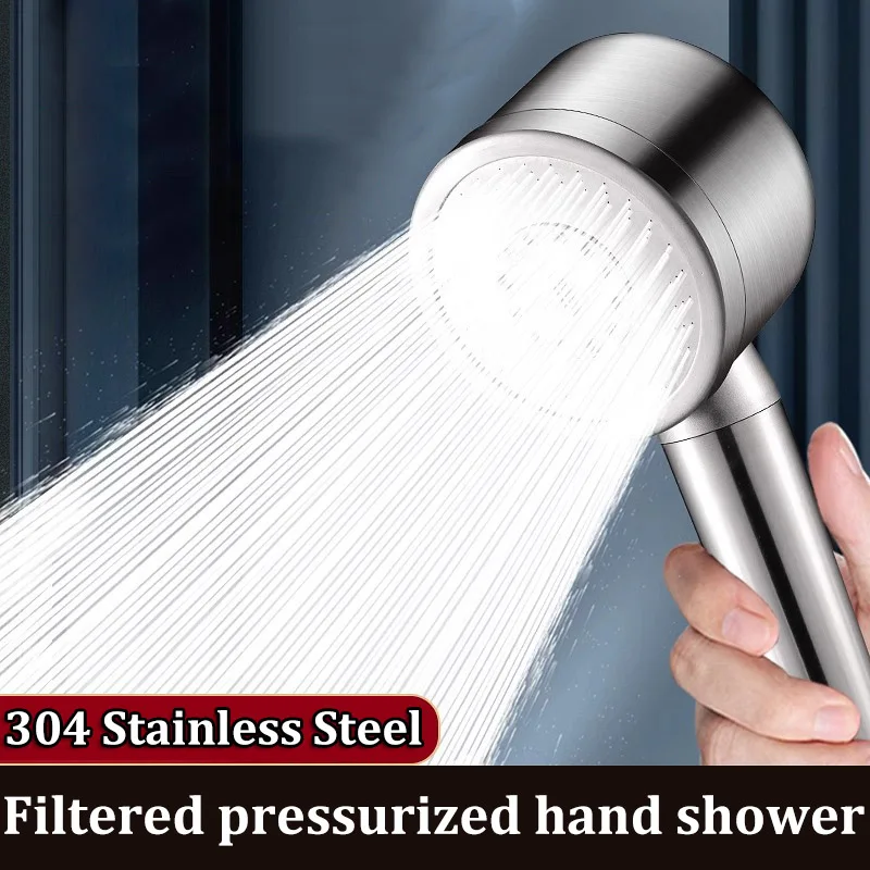 

304 Stainless Steel Shower Nozzle Filter Booster Large Water Volume Handheld Household Universal Shower Head Set