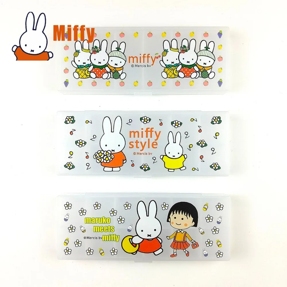 Kawaii Miffy Pill Box Cute Jewelry Case Clear Portable Plastic Desktop Stationery Organizer Makeup Earring Small Storage Gift