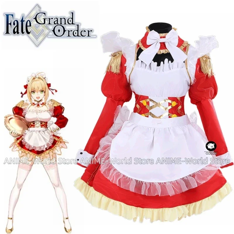 

《Custom Size》Nero Claudius Cosplay Fate/Grand Order FGO Cosplay Christmas Women Girls Costume Women Maid Dress with Stockings