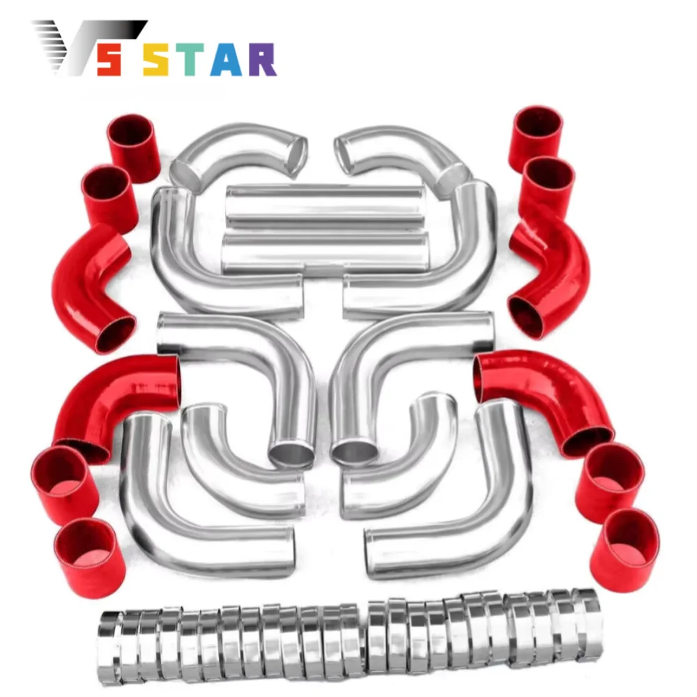 

High Quality 12pcs 2.5" Universal Polished Lightweight Aluminum Turbo Intercooler Elbow Pipe Kit+Silicone Hose+Clamp IP-1027 New