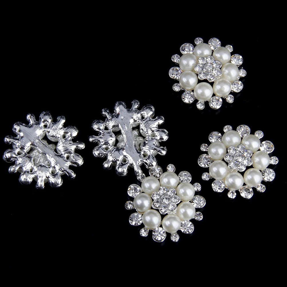

5pcs Rhinestone Pearl Diy Flower Embellishment Buttons Glue- For Hairbands Bags Headbands Silver Beige 30Mm Acrylic Zinc