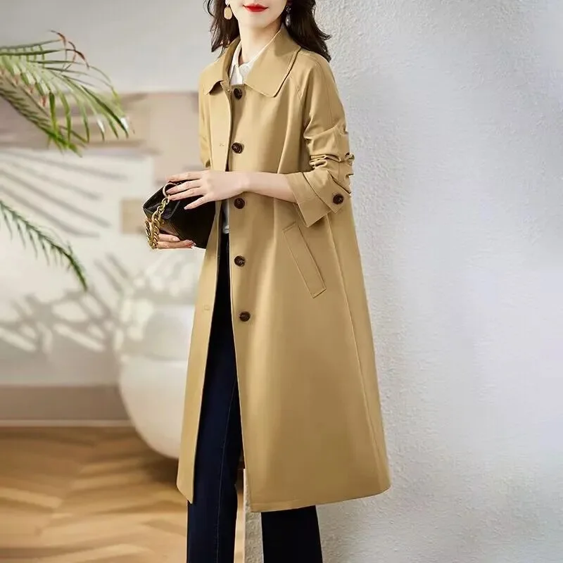 2025 Lining Trench Coat Lady Fashion High Quality Windbreaker Jacket Female New Spring Autumn Outwear Women Length Outcoat Tops