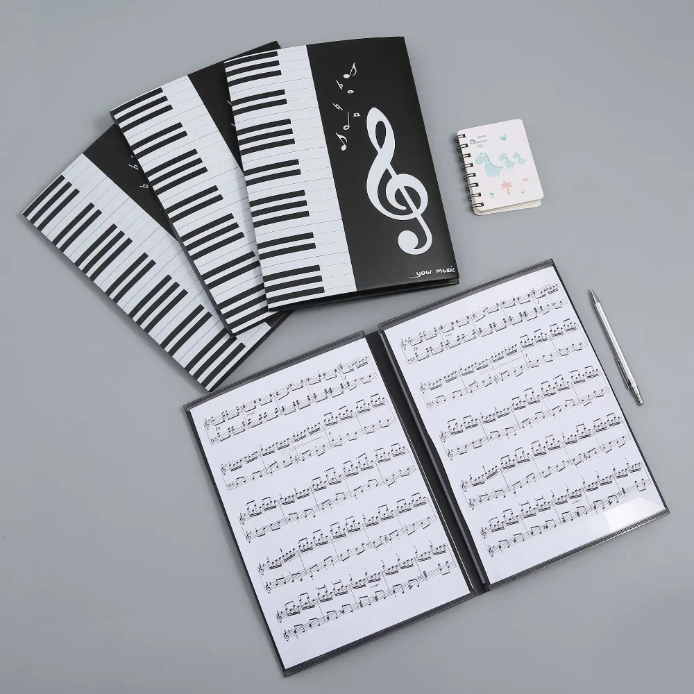 

Creative PP Guitar Sheet Music Clip Four-page Spread Portable Music Book Folder A4 Document Storage Organizer