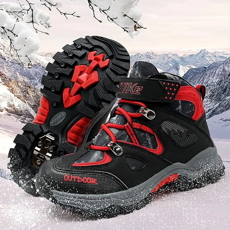 Kids Hiking Boots Boys Girls Outdoor Walking Climbing Sneaker Comfortable Snow Shoes Hiker Boot Antiskid Steel Buckle Sole