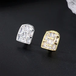 Hip Hop Iced Out Bling Baguette Stones Teeth Grillz Cubic Zircon Caps Top & Bottom Charm Grills For Men Women Jewelry