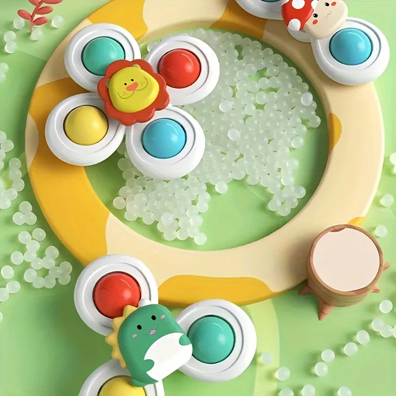 3PCS Suction Cup Rotating Toy for Baby Hand-eye Coordination Educational Training, Bath & Travel Toy, Birthday Christmas Gift