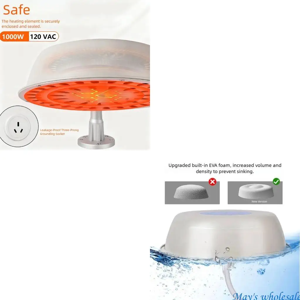 

1000W Floating Thermostatically Controlled Outdoor Pond Heater For Ponds & Livestock Drinking Troughs De-Icing 448A