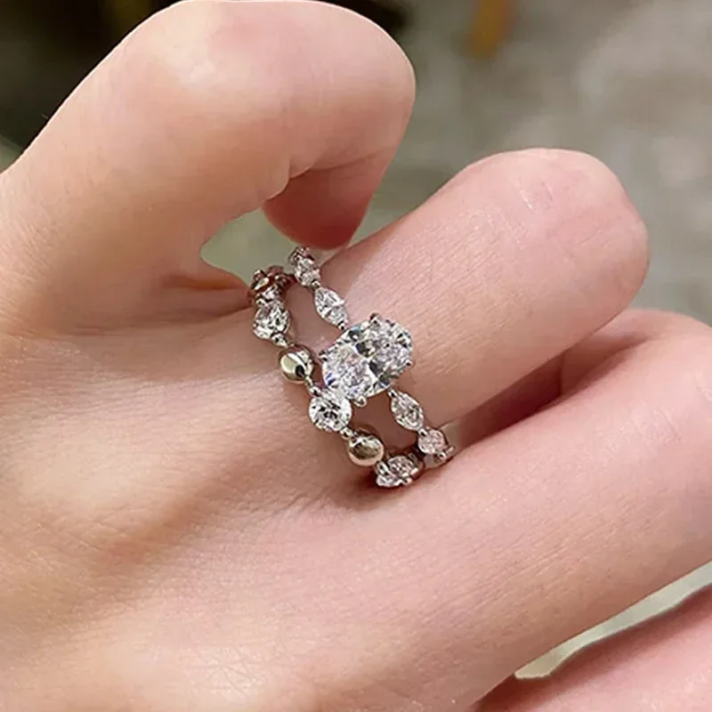FCGJHW 1CT Oval Moissanite Wedding Ring Set for Women Birthday Gift Wedding Promise Lab Diamond Band S925 Silver Jewelry 2026