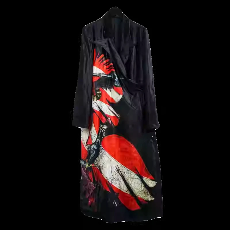 Origineel ontwerp van TOP-YAMAMOTO, donkere en niche zwarte losse broek, fluwelen bedrukte riddertrenchcoat