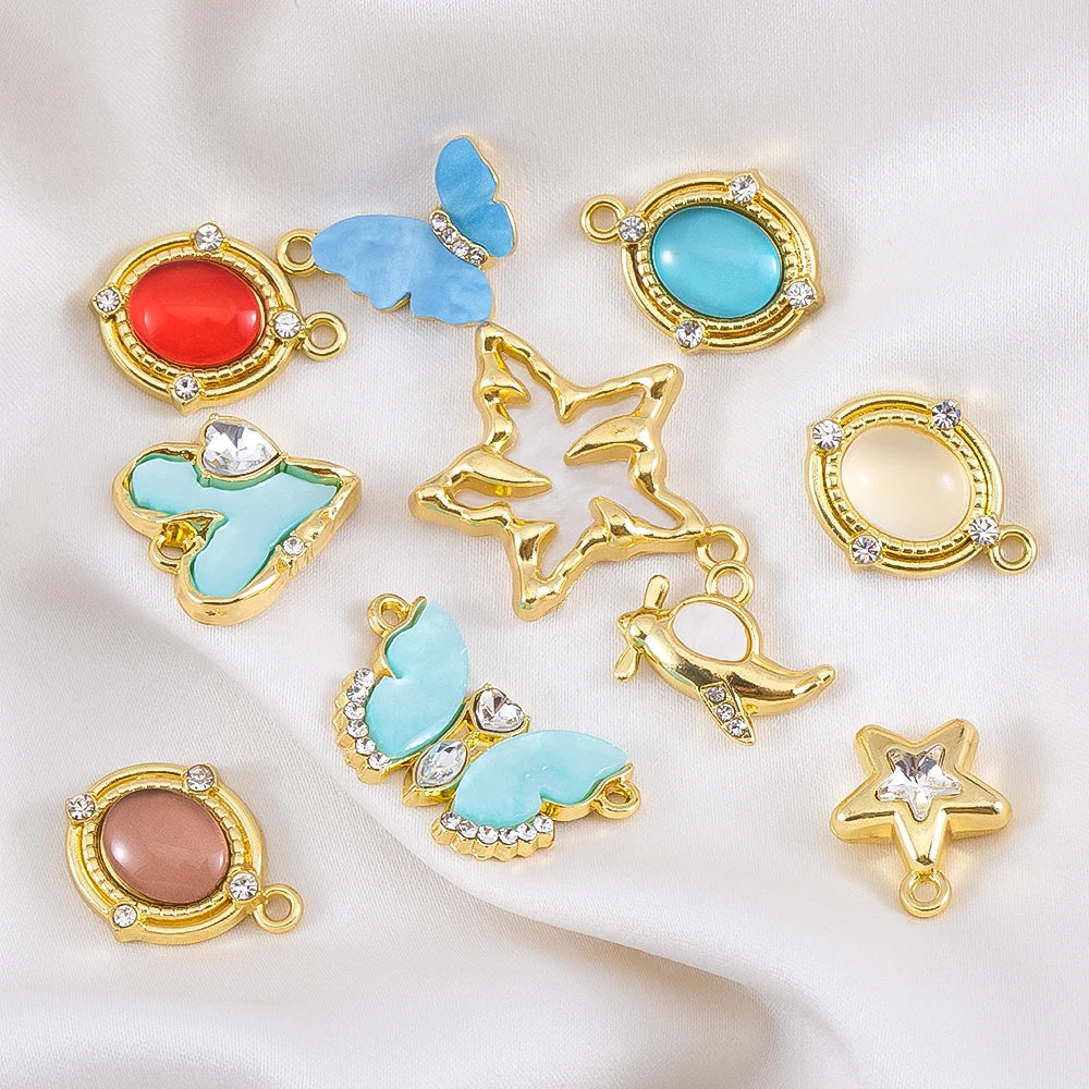 

2/5 Pack Vintage Bright Butterfly Star Pendant Gold Steel Color Pendant DIY Necklace Earrings Women's Jewelry