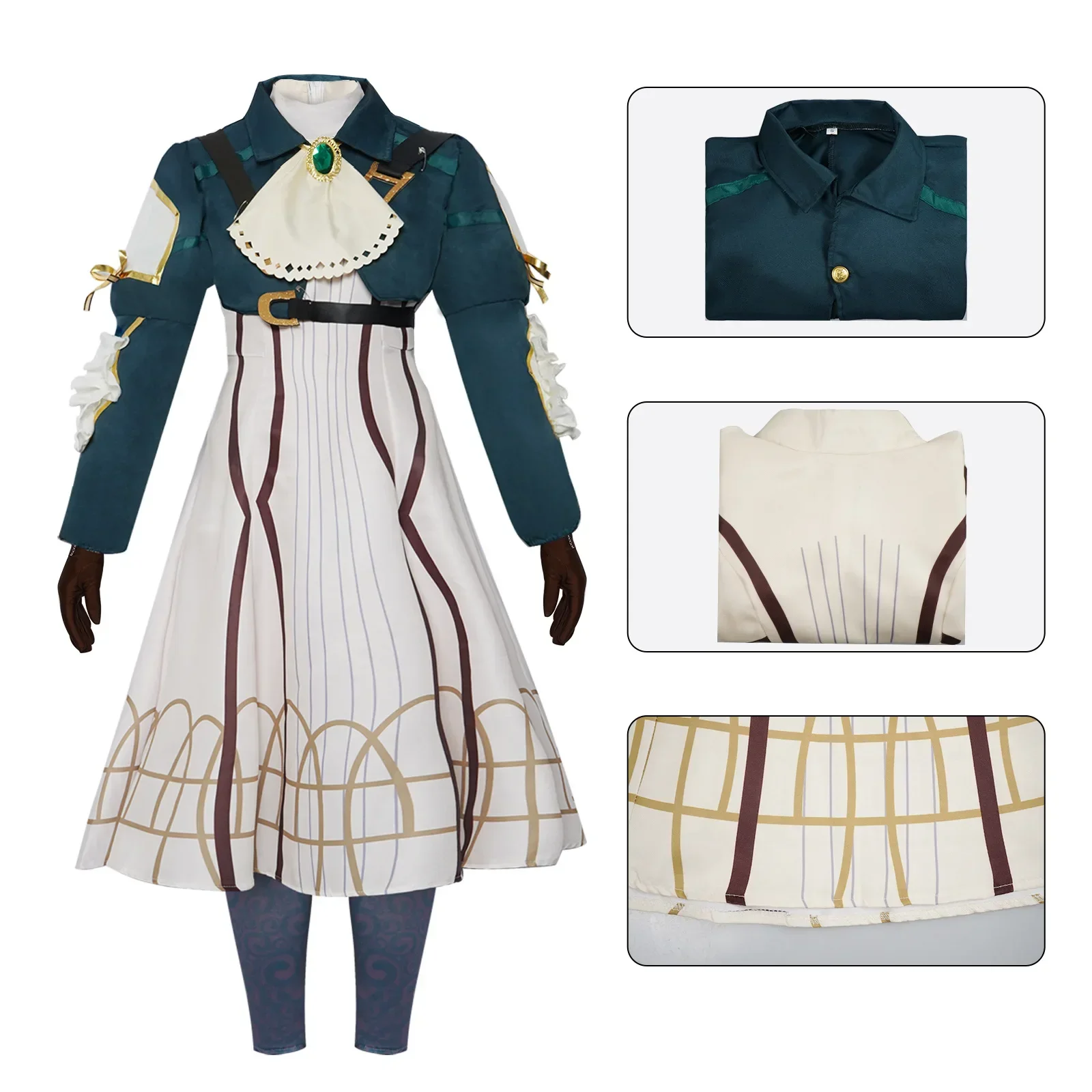 10 pçs violeta evergarden cosplay traje anime cosplay violeta evergarden traje para mulheres luvas de halloween acessórios feminino masculino